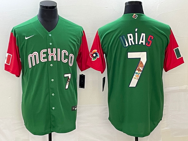 Men's Mexico Baseball #7 Julio Urías 2023 Green World Baseball Classic With Patch Stitched Jersey